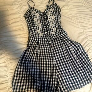 Hollister Black & White Gingham Embroidered Romper